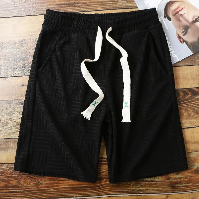 The same luxurious order solid flocking ~ the new product braided in the grain men's fashion casual shorts pants-Taobao
