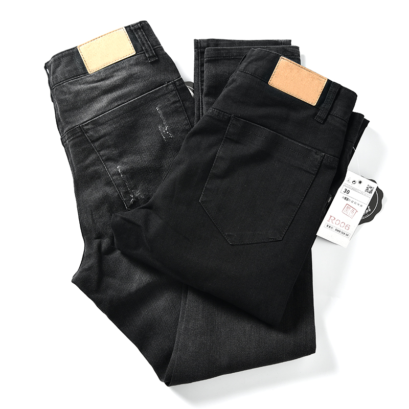 Custom Black Peony Foreign Trade Men's Fashion Big Tail Single Men Classic Casual Elastic Jeans Long Pants