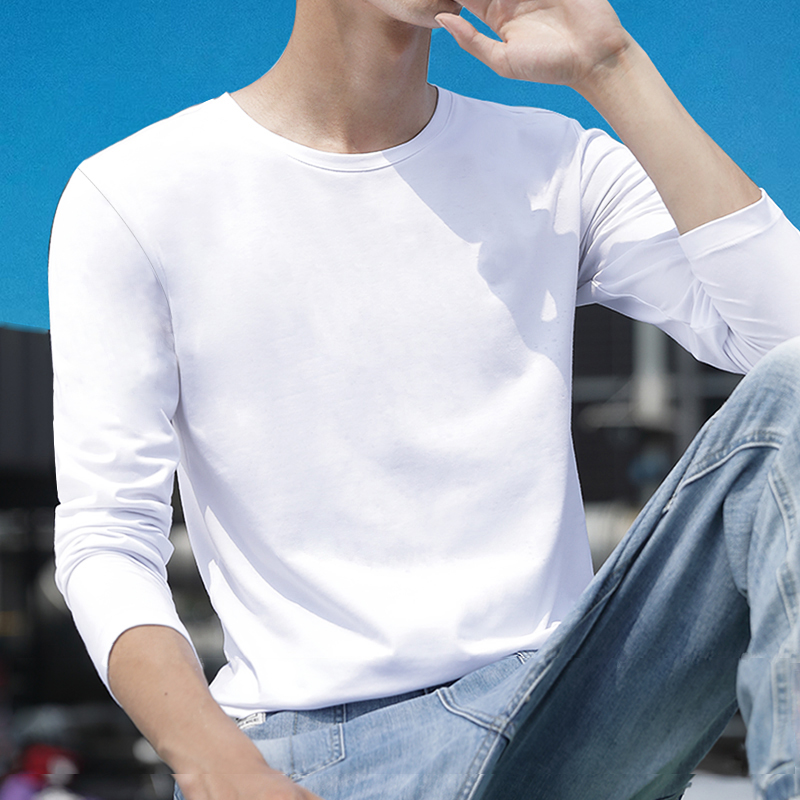 Special Clear Foreign Trade Men's Long - sleeved T - shirt Men T - shirt Men t - shirt Long - sleeved cotton white black loose