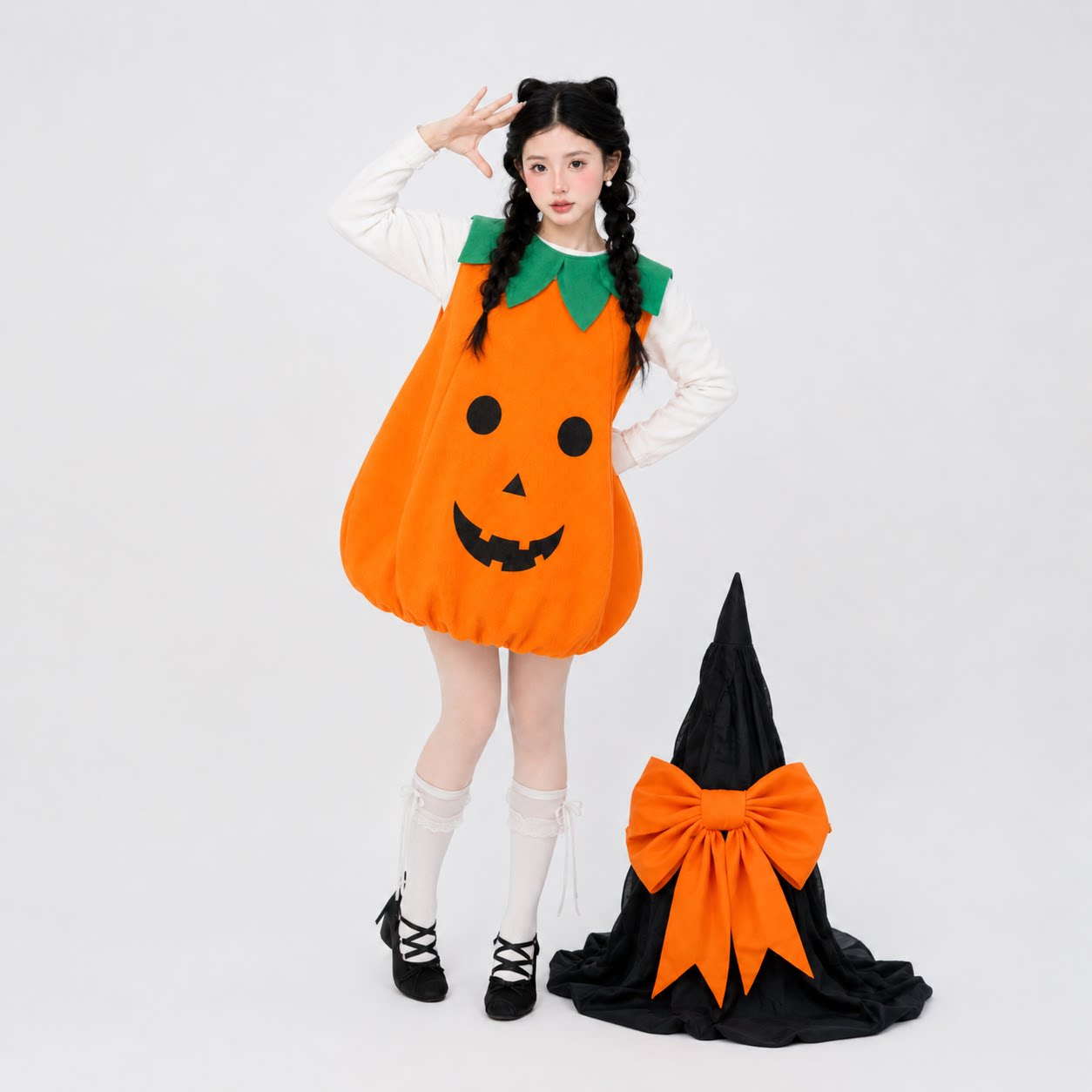 Halloween pumpkin costume, adult pumpkin clothes, abstract and funny party attire.