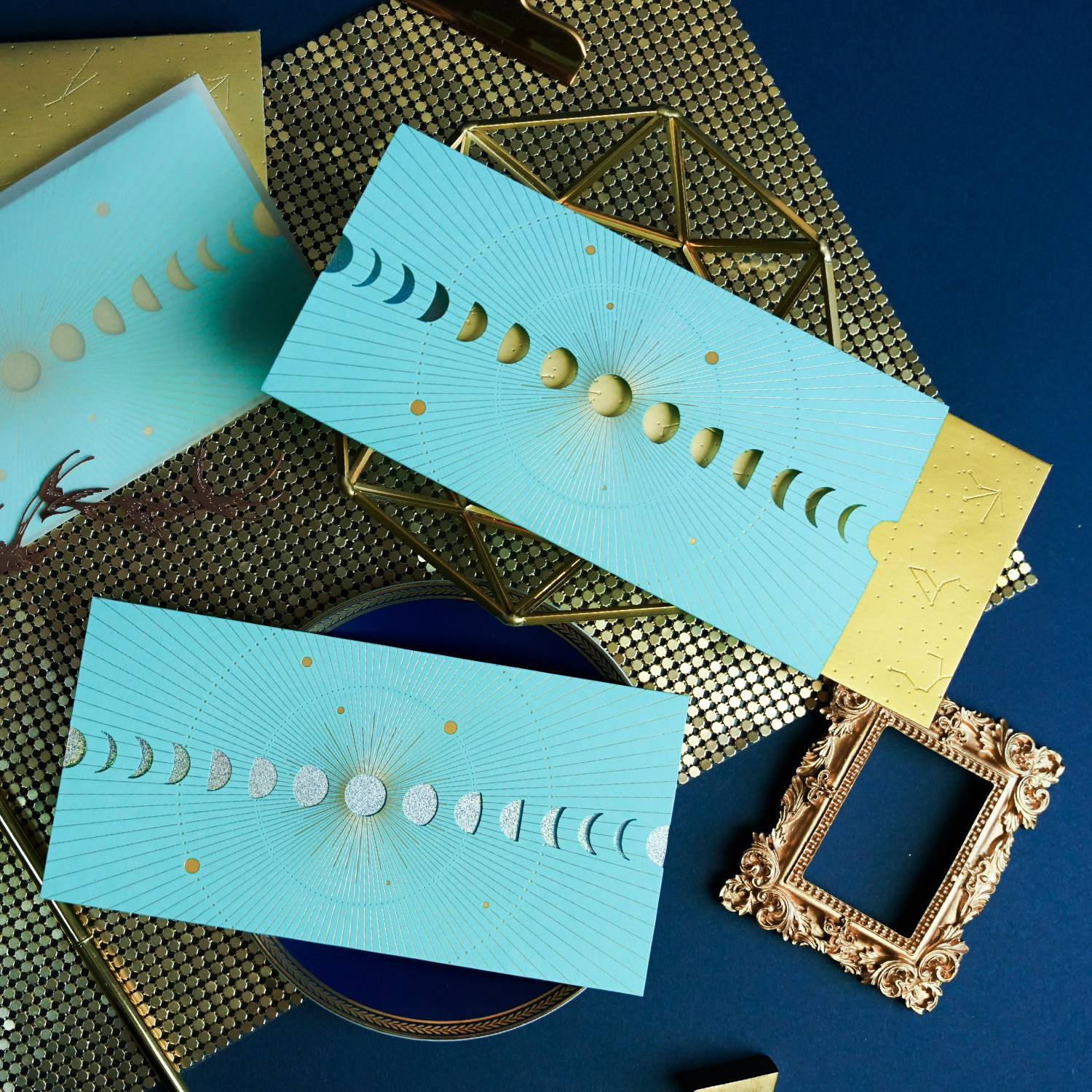 byears White Night Original moon phase starry sky constellation high-end greeting card Chinese Mid-Autumn Festival bronzing card can be customized