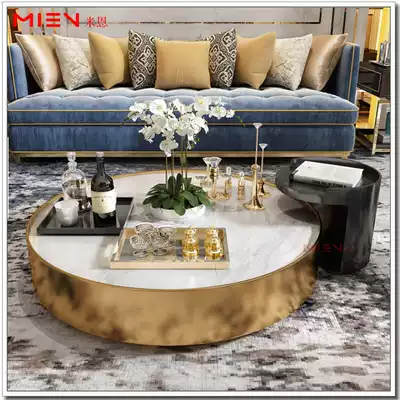 Simple American light luxury style marble jazz white living room coffee table metal stainless steel size high and low combination tea table
