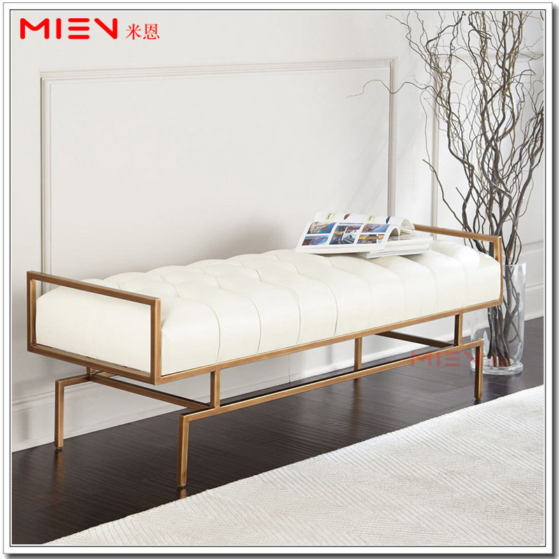 American light luxury stainless steel shoe changing stool simple and fresh bedroom beige sofa stool cotton linen bra buckle bed end stool