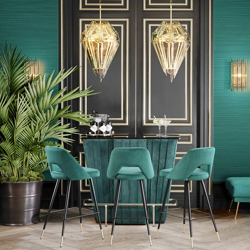 Modern Personality American Light Luxury Home Golden High Foot Hotel Bar Chair Metal KTV Soft Backrest Bar Chair