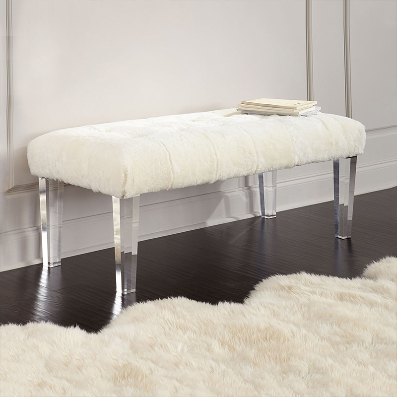 Acrylic Transparent Bedroom Bed End Bench, Wool Long Bench, Entryway Shoe Changing Bench, Living Room Modern Minimalist Sofa Stool