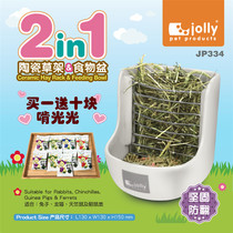  Jolly Zolly Ceramics Two-in-one Eating Basin Grass Rack Rabbit Guinea Pig Sunflower Dragon Cat Food Bowl Fixable