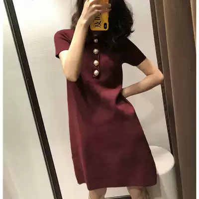 Sandro Svpr red dress women 2021 summer new French waist thin temperament short sleeve skirt