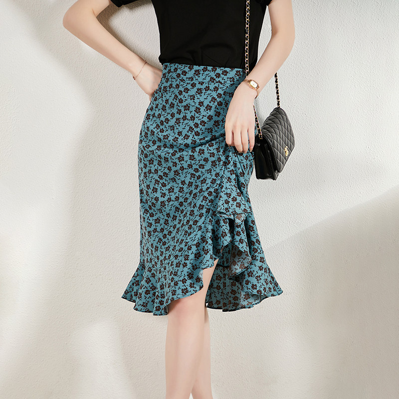 Sandro Svpr Floral High Waist Skirt Women's 2021 Summer New Slim Fit Small Body Hip Skirt