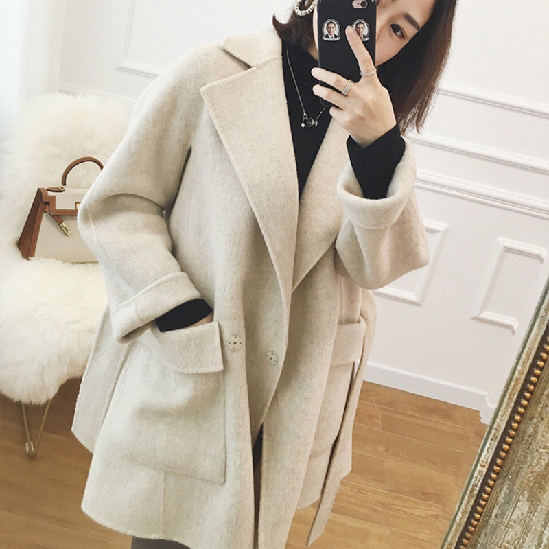 Rouje Power Double - sided Cashmere Coat Woman 2022 New Little Broad Cover with a Hairy Cover