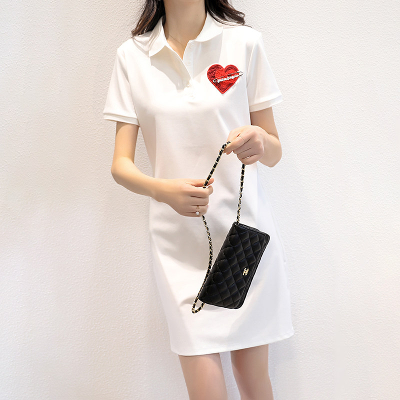 Sandro Svpr white dress woman 2022 Summer new cashew slim temperament POLO collar skirt