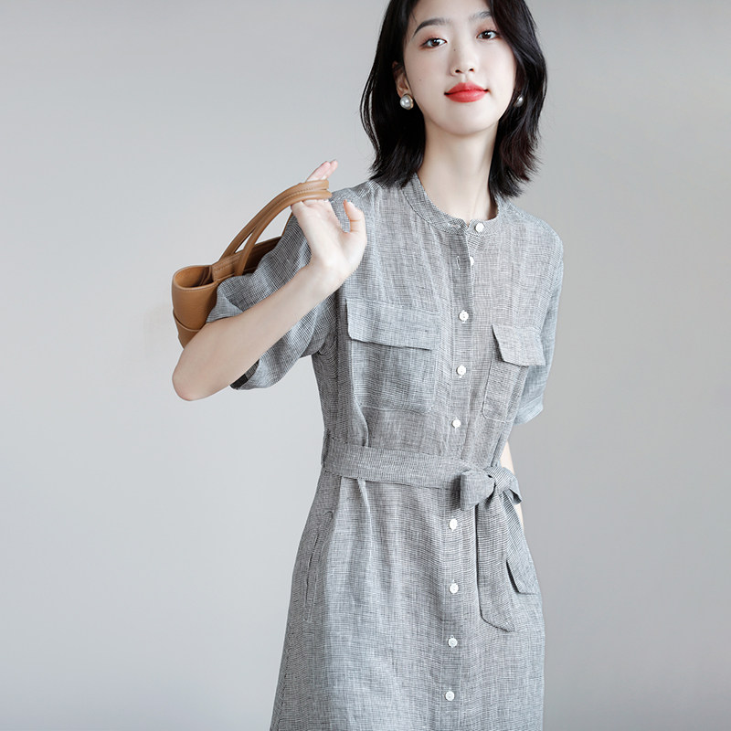 Sandro Svpr Polo collar dress women 2022 Summer new French style retro long version of shirt dress