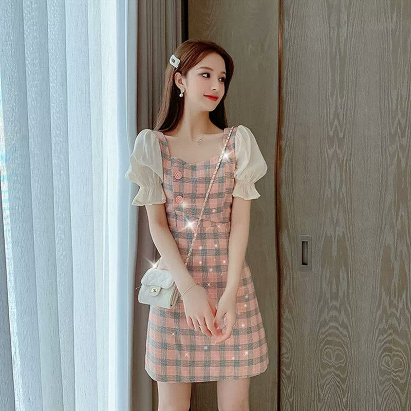 Sandro Svpr square Led Bubble Sleeves Ocean Dress Women 2022 Summer New Fast-style First Love Small crowdsourced senior