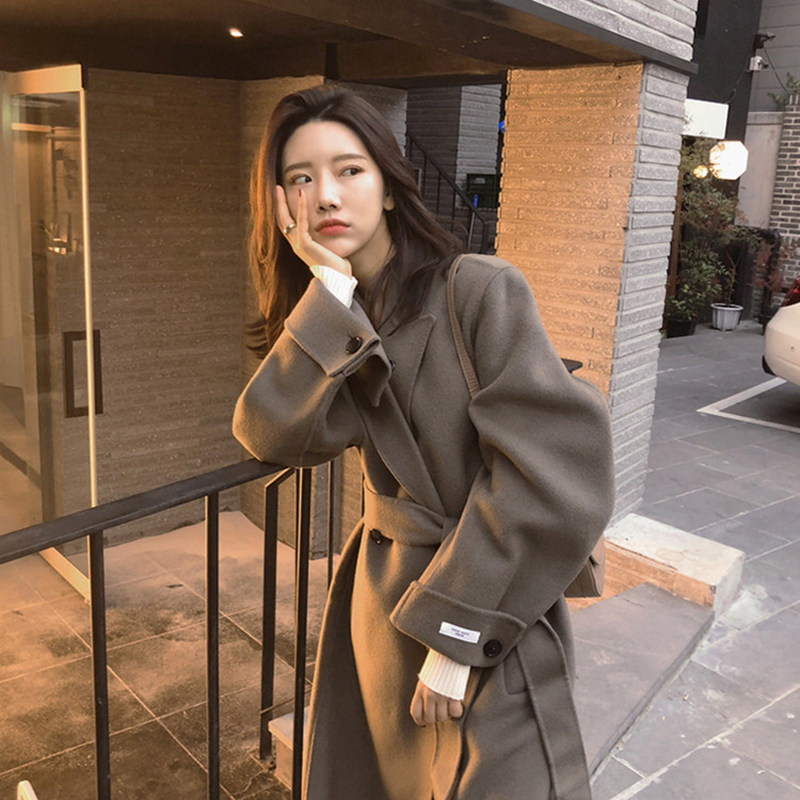 ROUJE POWER Double-sided cashmere coat woman 2023 autumn winter new medium long style with a knee loose fur coat-Taobao