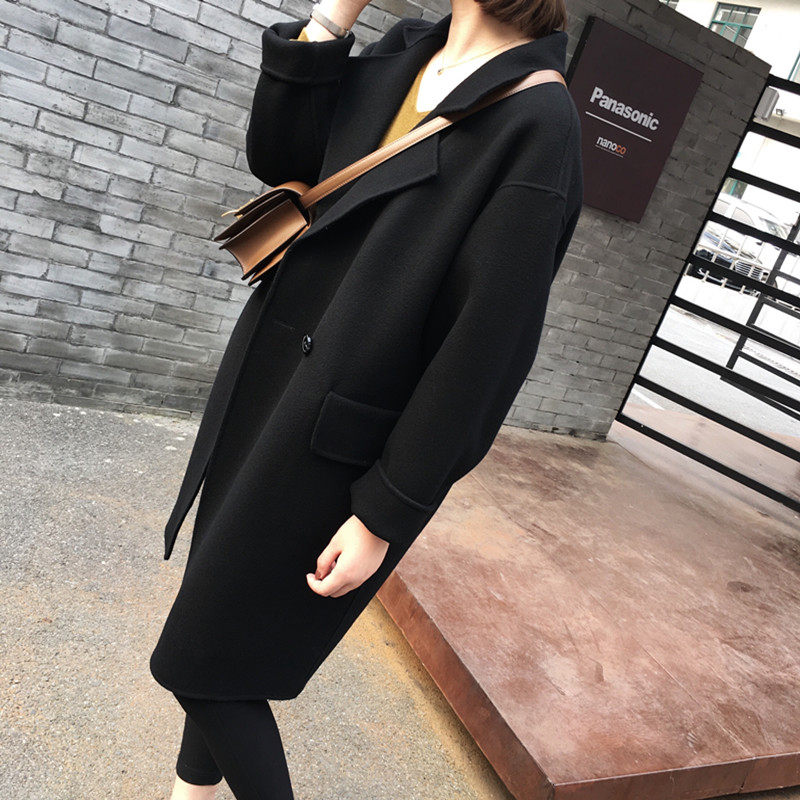 Double face cashmere big coat 2023 autumn winter new black mid-length small sub-fur coat-Taobao