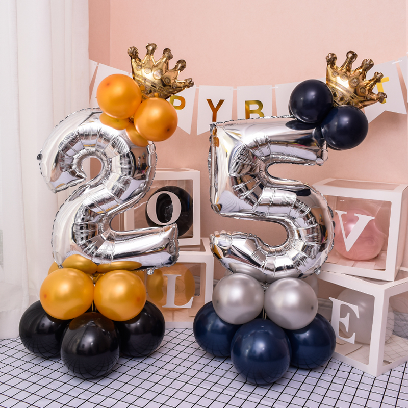 Birthday number silver gold black sapphire blue lead balloon adult boyfriend party scene layout party background wall