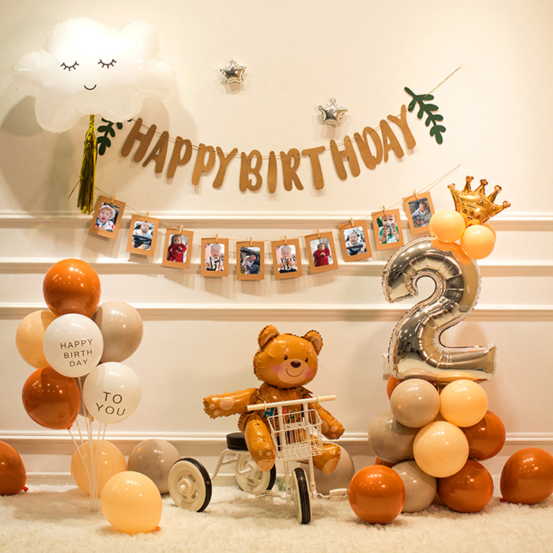 ins wind Korea birthday decoration pull flag placement background cloth happy bear baby birthday party hanging cloth background wall
