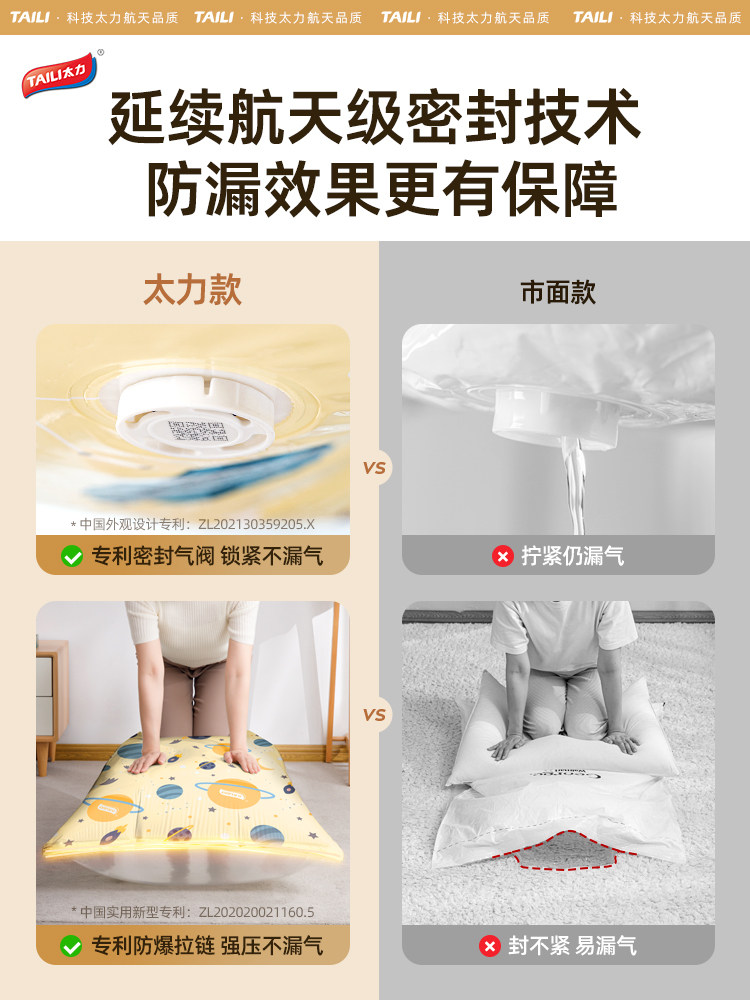 Taili Vacuum Storage Compression Bags for Quilts and Clothes, Specialized for down Jackets, Travel Essentials, Quilt Air Extraction, Three-Dimensional