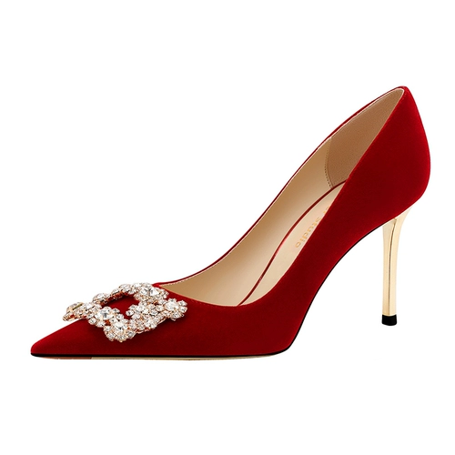 Классические бархатные бордовые свадебные туфли для невесты на высоком каблуке, китайский стиль