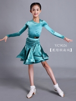 Verna Dance Girls Latin Dance Dress Performance Suit Satin Velvet Oblique Collar Design Irregular skirt dress