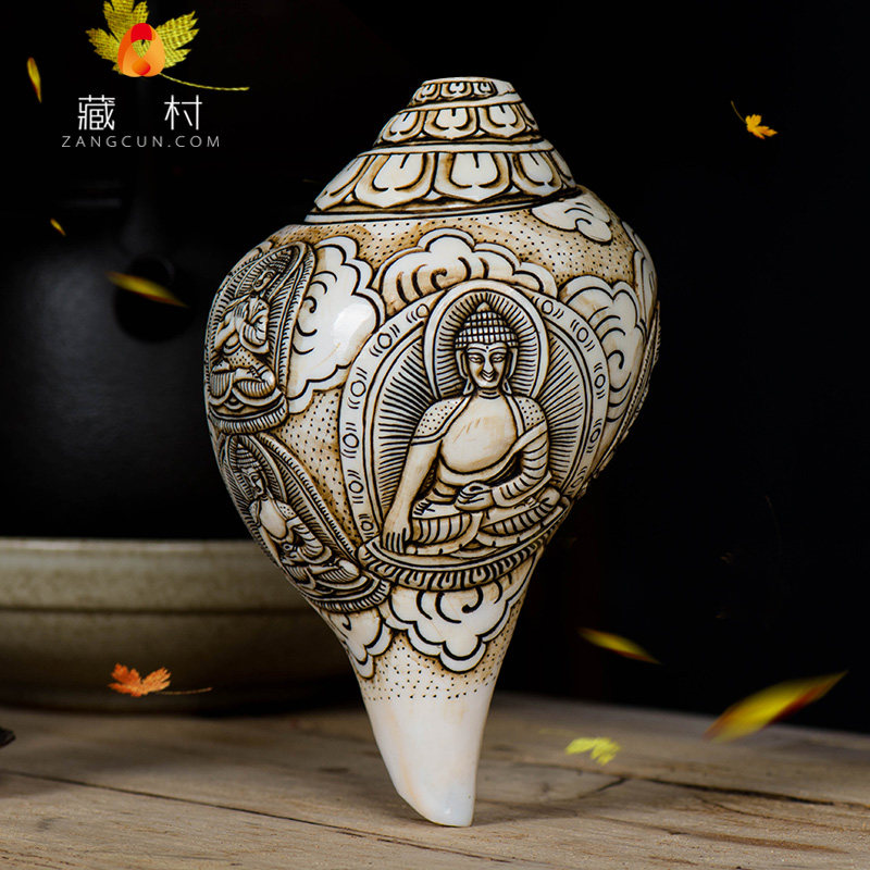 Nepalese White Sea snail Buddha's home levoo bio-right-handed handcarved flowers Five square Buddhofer indoor Buddha front for furniture-Taobao