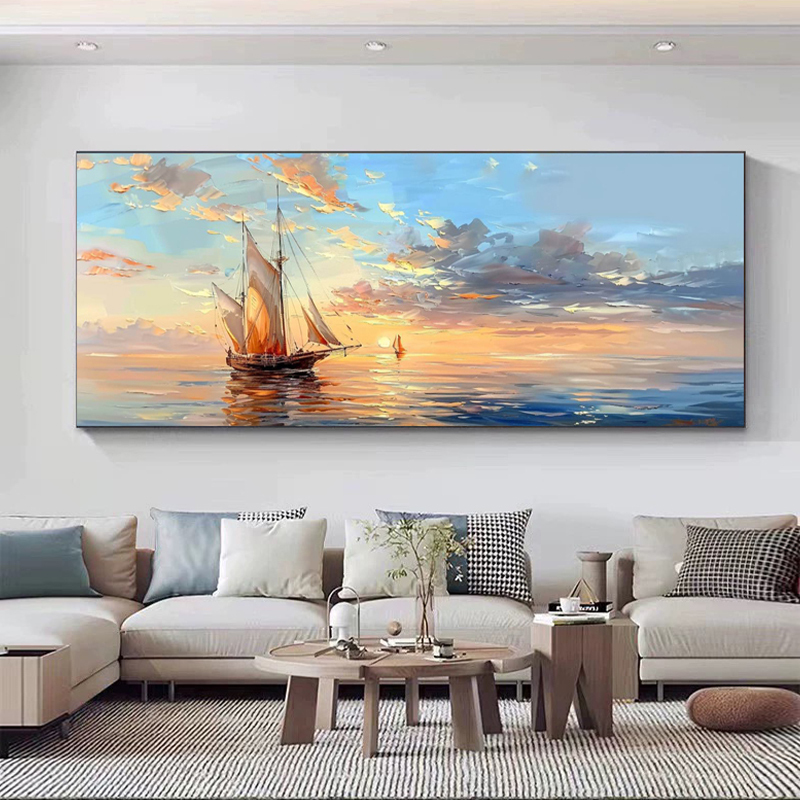 Original Design of the Modern Pure Hand-Painted Oil Painting Called "Long Voyage," a Seascape Texture Painting for the Living Room Sofa Background