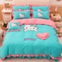 Phiên bản Hàn Quốc của phim hoạt hình Hello Kitty bộ đồ giường cotton cotton bốn mảnh chăn ga gối everon