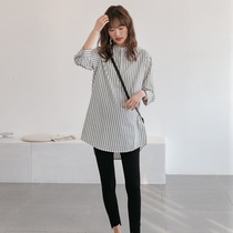 Spring and summer New pregnant womens Korean version of loose professional fashion long shirt small clear trendy hot mother bottom shirt