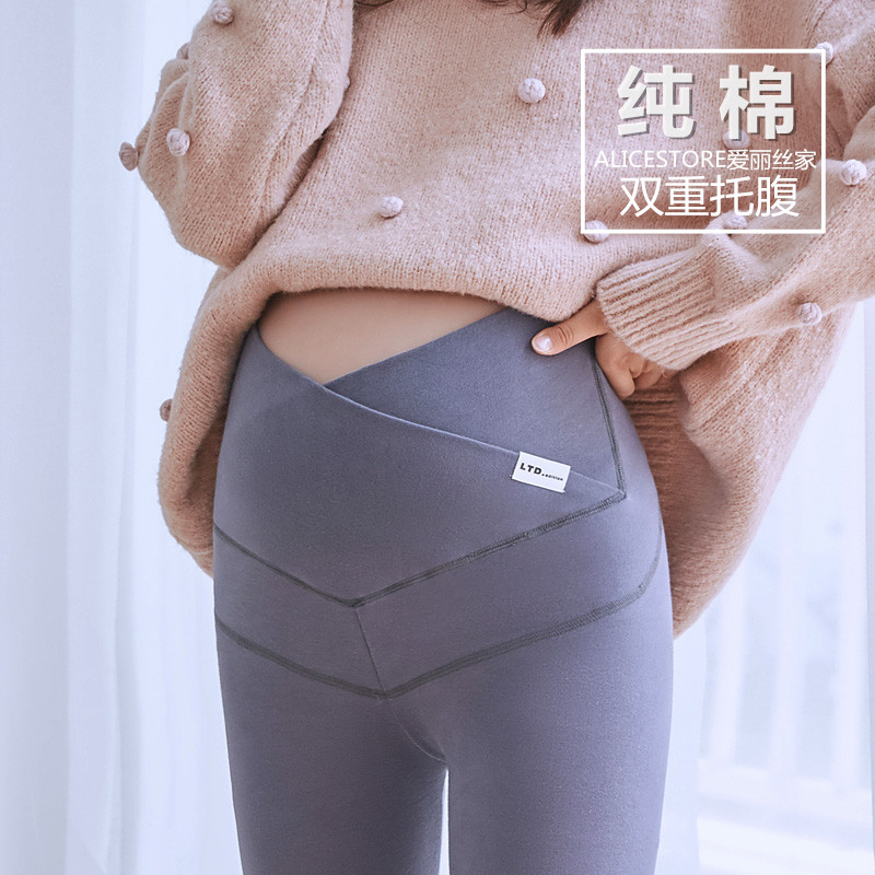 Han edition cross high waist cotton pregnant women in 2022 spring wear pregnant women pants and wear pants thickened pants