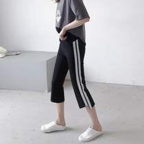 Summer New pregnant women pants high waist comfortable belly pants foreign-aged sports pants Joker leisure Capri pants tide mom