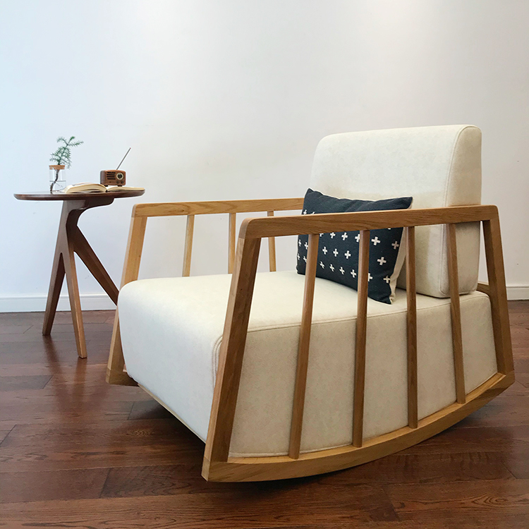 Nordic Solid Wood Rocking Chair Oak Rocking Chair Living Room Balcony Tech Fabric Modern Log Windsor Chair Designer Chair