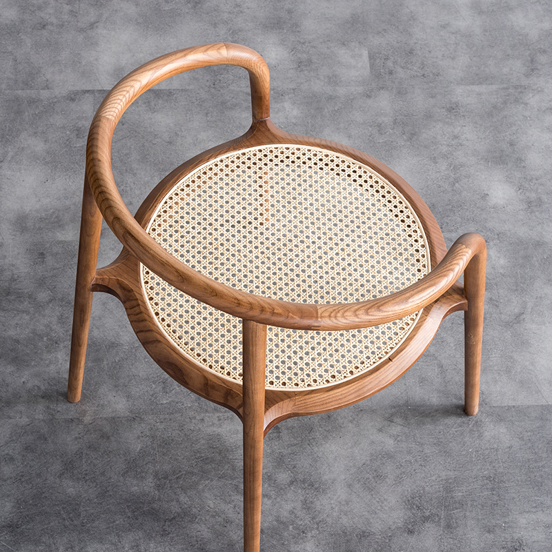 Modern Chinese solid wood chairs Walnuts Wood Circle Chair New Chinese Log Rattan Chiche Tea Room Armchair Dining Chair Dining Chair Casual Chair