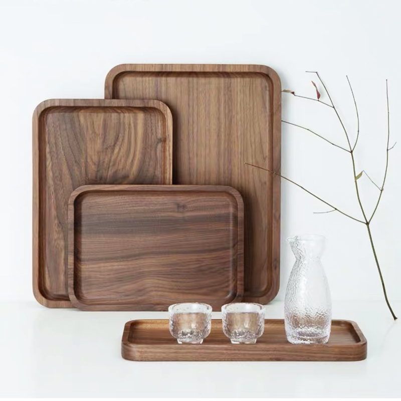 Nordic Ins Black Walnuts Solid Wood Depan Day Type Rectangular Wooden Dinner Plate Tea Tray Solid Wood Steak Pizza Pan