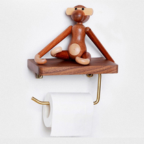 Black walnut solid wood toilet paper towel holder toilet kitchen brass wall Nordic roll paper holder hand holder non-perforated