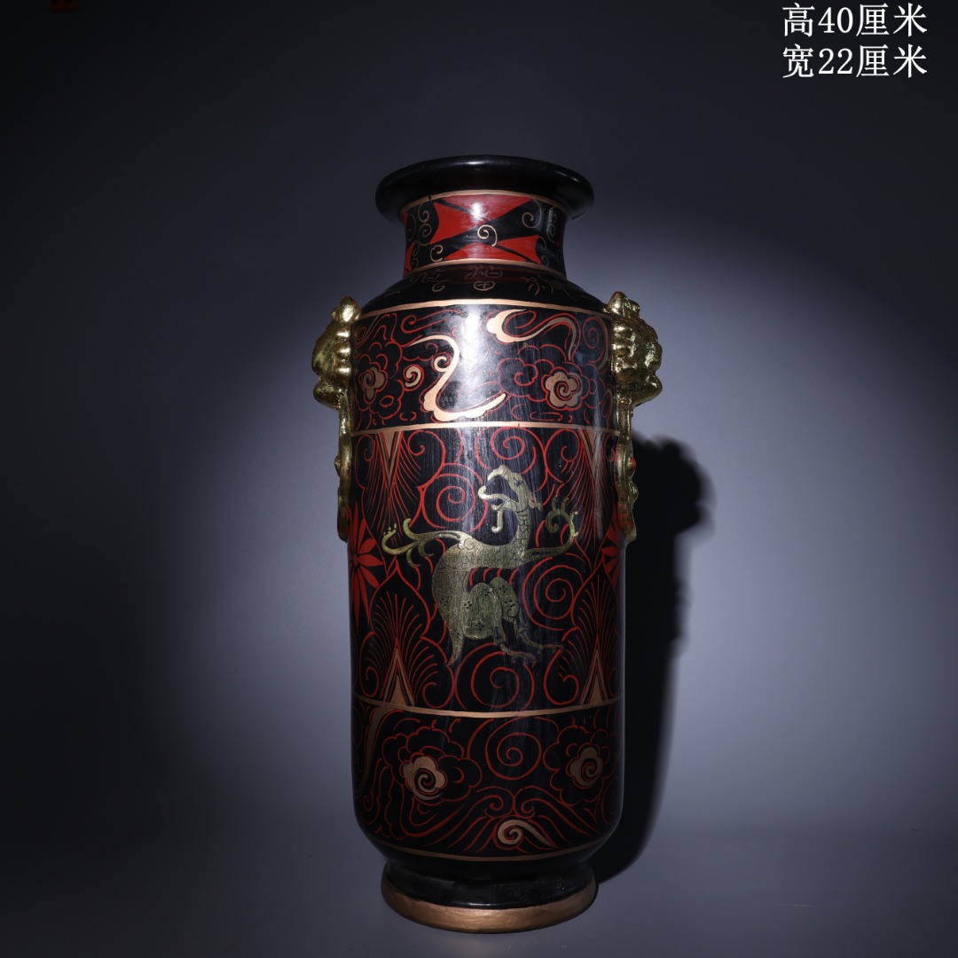 宋代大宋皇家御用款钧窑瓷器本金鎏金龙纹漆器彩绘龙纹瓶