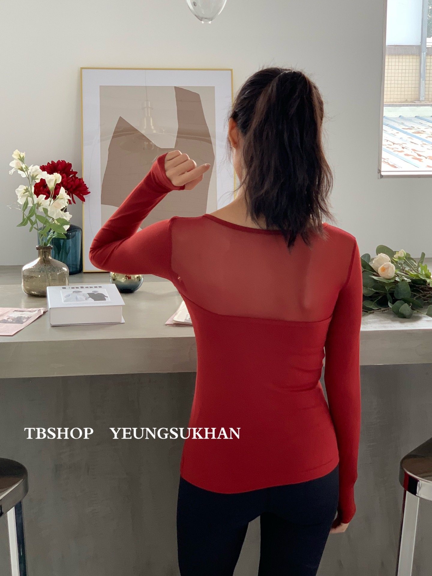 @YEUNGSUKHAN Korean version of the web yarn long sleeve yoga movement running with chest cushion splicing and repairing body aerial yoga