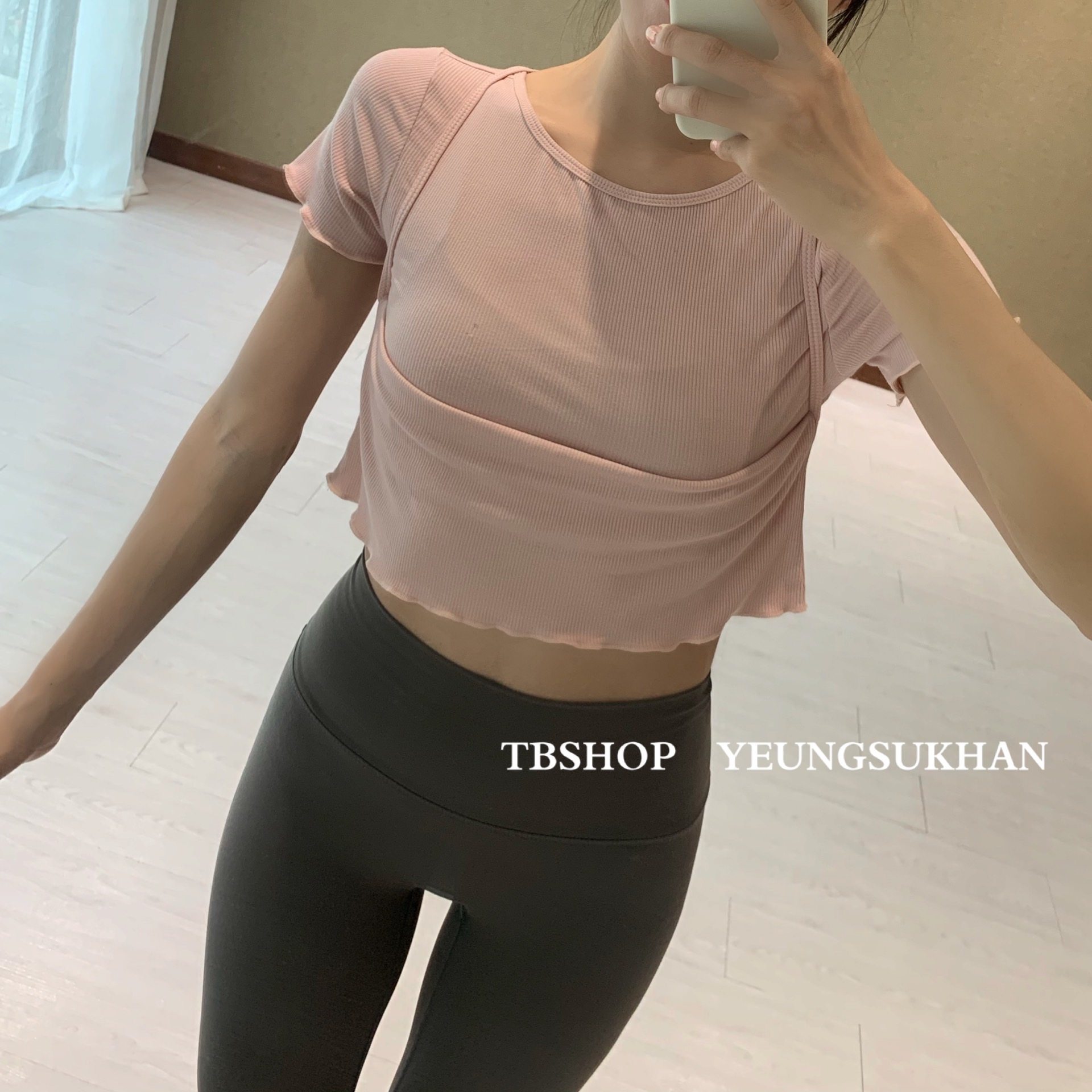 YEUNGSUKHAN playful lace short sleeves * Spring summer yoga hood Fitness Prati Two wearing close-fitting half sleeves