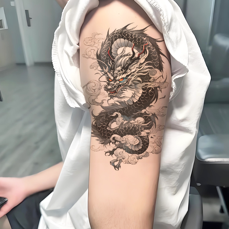 Dragon Totem Tattoo Is Waterproof, Long-Lasting, Realistic, Suitable for Both Men and Women, Arm Sticker Tattoo, Chest Tattoo, High-End, Domineering, Non-Reflective