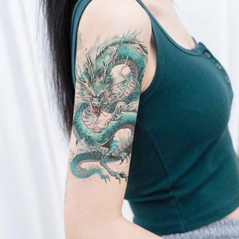 Domineering Azure Dragon Pattern Tattoo Stickers Are Waterproof, Long-Lasting, Realistic Flower Arm Tattoos for Men and Women, High-End Scar-Covering, Non-Reflective