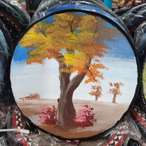 Xinjiang cowhide tambourine hand-painted Populus euphratica pattern stage props hotel restaurant living room decoration souvenirs