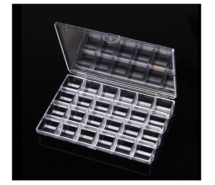 KaSi nail khoan hộp 24 móng tay trang trí hộp lưu trữ vuông rhinestone kim cương trang sức trong suốt hộp công cụ móng tay mảnh máy dũa móng tay cho bé