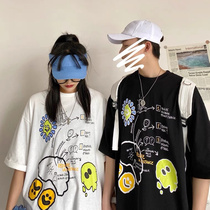 Foreign trade Japanese chic summer cartoon animation print short sleeve round neck loose T-shirt Korean version of Tide brand men and women