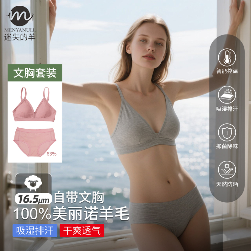 Lost Sheep Underwear Set Merino Wool Triangle Cup Sports Fitness Bra with Snap Closure Quick-Dry Merino