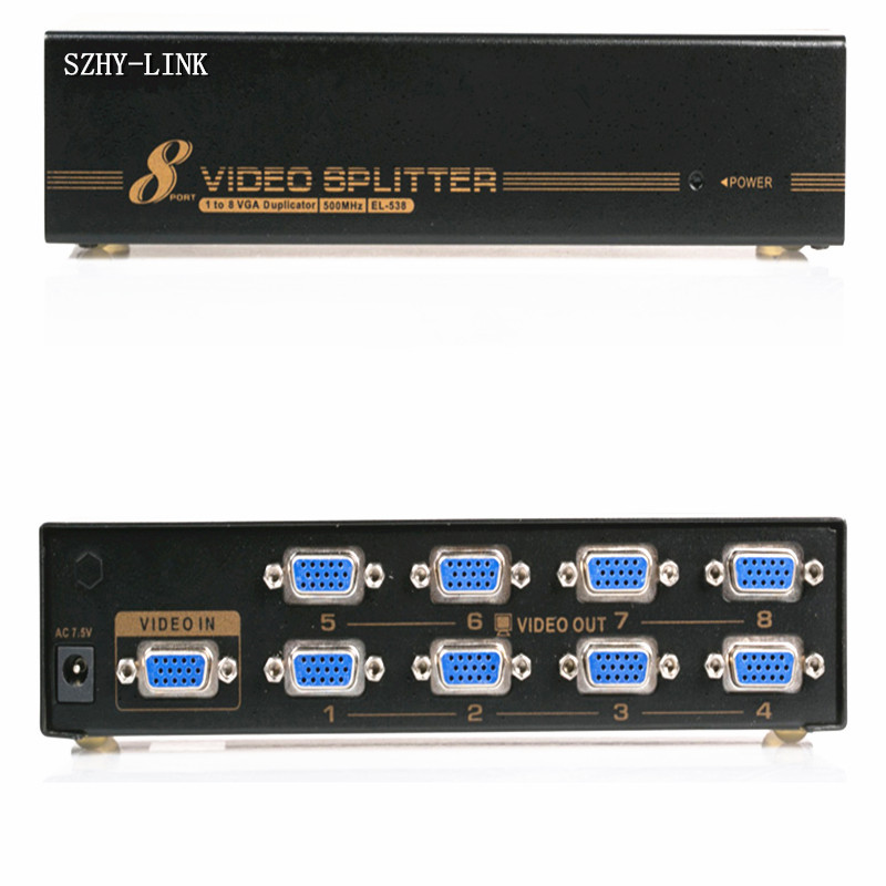 SZHY-LINK 8-port VGA splitter 1 point 8 HD video splitter split screen sharer 500MHz