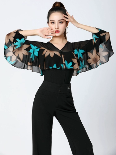 Квадратный танцевальный топ женский средний рукав весенний и летний новый современный современный латиновый современный танцевальный костюм практика вальс