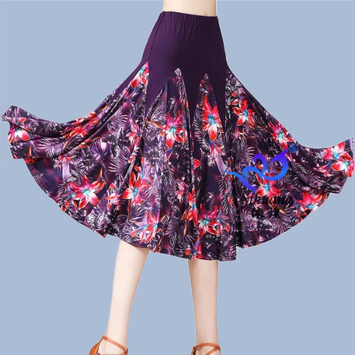 Плаза танцевальная юбка с высокой талией с высокой талией в средней длине юбка в средней длине современная национальная маркировка латинская юбка 40-49 лет