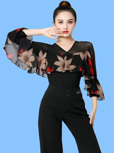 Квадратный танцевальный топ женский средний рукав весенний и летний новый современный современный латиновый современный танцевальный костюм практика вальс