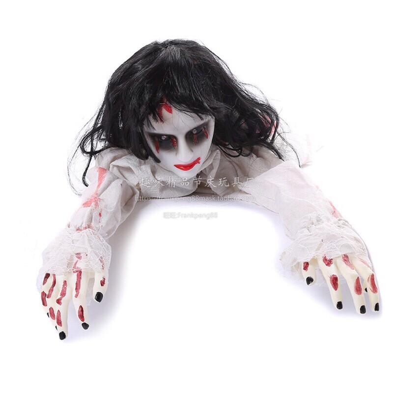 Halloween Decoration Sound-Activated Crawling Long-Haired Female Ghost Electric Sound and Light Haunted House Bar Horror Props