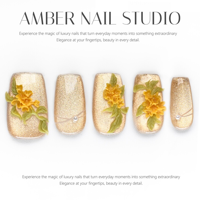 【Amber】 Fragrant Osmanthus New Chinese Style Golden Autumn Cat's Eye Exquisite Small Flower Handmade Wearable Nails 【Amber】 Fragrant Osmanthus New Chinese Style Golden Autumn Cat's Eye Exquisite Small Flower Handmade Wearable Nails