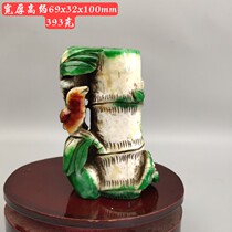 Ancient jade antique jade antique Qing Dynasty Myanmar Three-color old emerald playful Flowers Birds Bamboo Festival Pen pen Figurine Imitation Ancient to Play Pieces