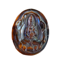 Antique man playing antique old horn carving Guanyin jade label pendant pendant bovine products horn pendant antique angle